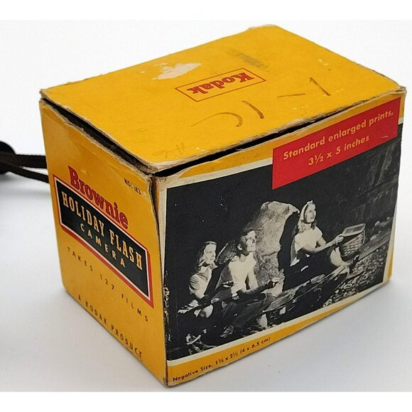Kodak Brownie Camera Holiday Flash Vintage Strap Box Mid Century Untested 1950s - Picture 8 of 11